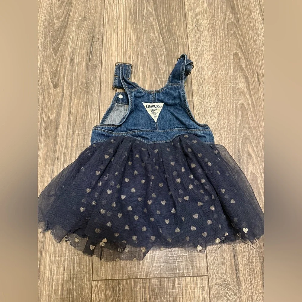 Oshkosh B'Gosh Overalls Dress Denim 6 Mo Tulle Mesh Glitter Hearts